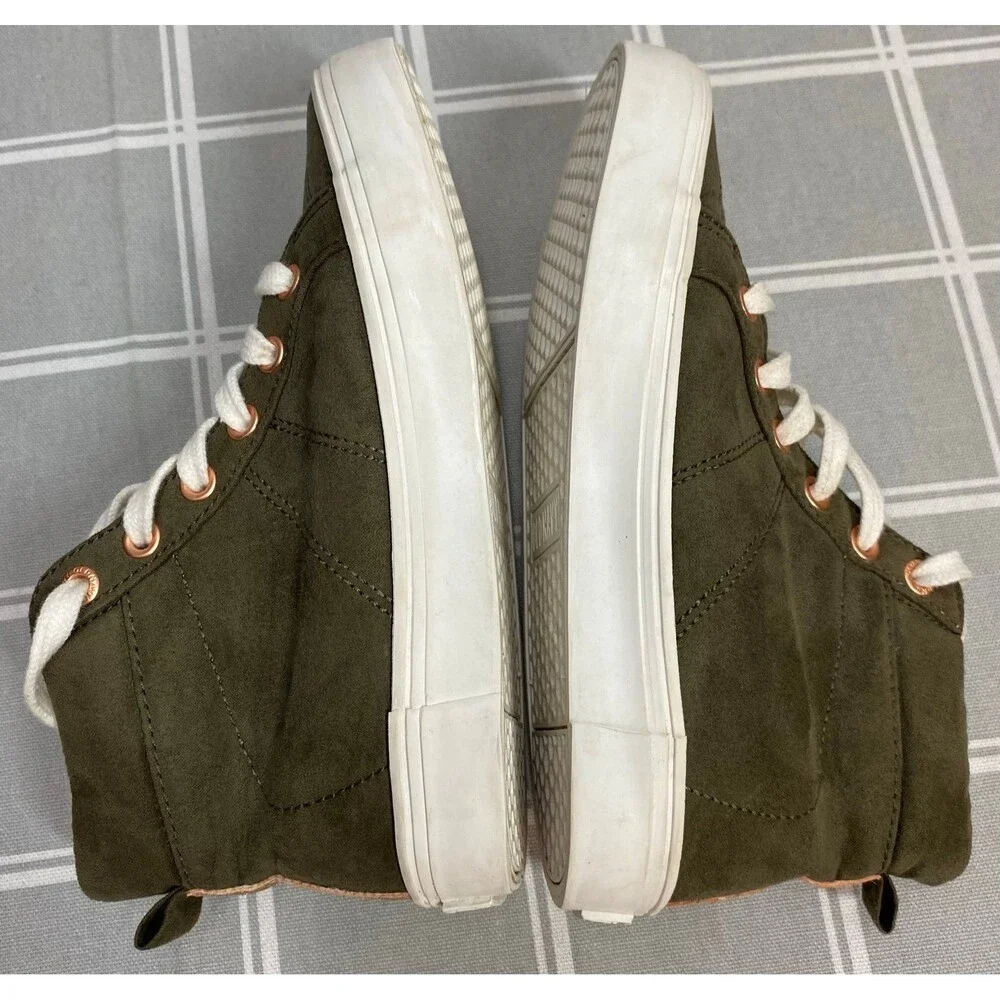 Girls Sz 12 Old Navy Olive & Rose Gold Sparkle & Eyelets Lace up Sneakers Shoes